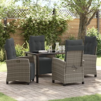 vidaXL Trädgårdsmöbelset med kudde 5 pcs Grå konstrotting