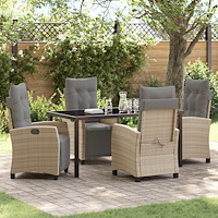 vidaXL 5-delars trädgårdsset i beige poly rattan
