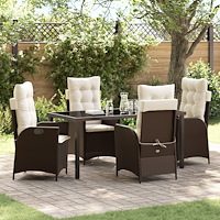 vidaXL Trädgårdsmöbelset med kudde 5 pcs Brun konstrotting
