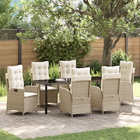 vidaXL 7-delat Trädgårdsdining Set med Kuddar Beige Poly Rattan