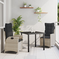 vidaXL Trädgårdsmöbelset med kudde 3 pcs Ljusgrå konstrotting