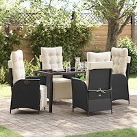 vidaXL 5 Delars Trädgårdsdining Set Svart Poly Rattan