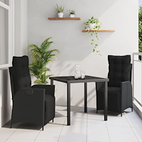 vidaXL 3 Delar Trädgårdsmatbord Set Svart Poly Rattan