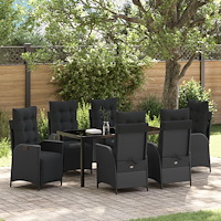 vidaXL 7-delat trädgårdsdining-set svart poly rattan