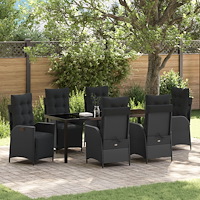 vidaXL 7 Delars Trädgårdsdining Set Svart Poly Rattan