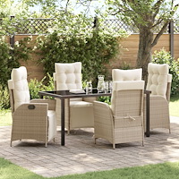 vidaXL 5 Delars Trädgårdsmatbordset Beige Poly Rattan