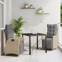 vidaXL Trädgårdsdining Set i Beige Poly Rattan