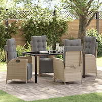 vidaXL 5-Personers Trädgårds Matbord Set Beige Poly Rattan