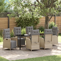 vidaXL 7-delad trädgårdsdining set beige poly rattan