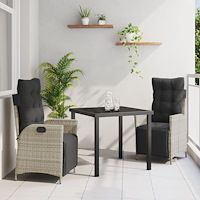 vidaXL 3-delat trädgårdsset Ljusgrå Poly Rattan