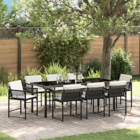 vidaXL Trädgårdsmöbelset 9 pcs Svart konstrotting
