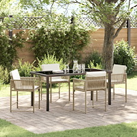 vidaXL 5-delat trädgårdsserveringsset med kuddar beige poly-rattan