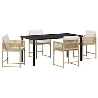 vidaXL 5-delat trädgårdsserveringsset med kuddar beige poly-rattan
