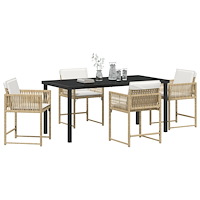 vidaXL 5-delat trädgårdsserveringsset med kuddar beige poly-rattan
