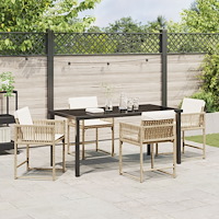 vidaXL 5-delat trädgårdsserveringsset med kuddar beige poly-rattan