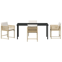 vidaXL 5-delat trädgårdsserveringsset med kuddar beige poly-rattan