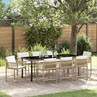 vidaXL Trädgårdsmöbelset 9 pcs Beige konstrotting