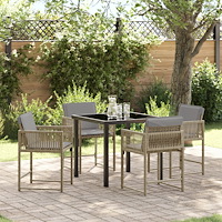 vidaXL 5 Delars Trädgårdsmatsal set med dynor Beige Poly Rattan