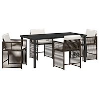 vidaXL 5-delat trädgårdsdining set med dynor Brun Poly Rattan