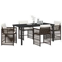 vidaXL 5-delat trädgårdsdining set med dynor Brun Poly Rattan