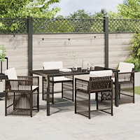 vidaXL 5-delat trädgårdsdining set med dynor Brun Poly Rattan