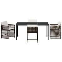 vidaXL 5-delat trädgårdsdining set med dynor Brun Poly Rattan
