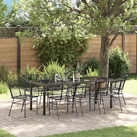 vidaXL Trädgårdsmöbelset 9 pcs Svart konstrotting