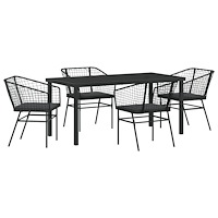 vidaXL 5-delars utemöbelset med kuddar svart poly rattan