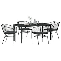 vidaXL 5-delars utemöbelset med kuddar svart poly rattan