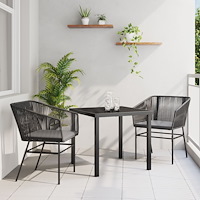 vidaXL Trädgårdsmöbelset med kudde 3 pcs Svart Pulverlackerat stål