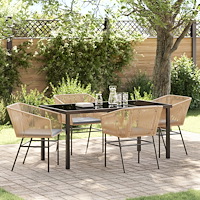 vidaXL Trädgårdsmöbelset med kudde 5 pcs Brun Pulverlackerat stål