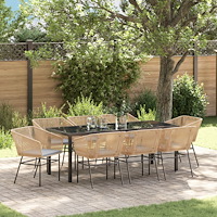 vidaXL Trädgårdsmöbelset med kudde 9 pcs Brun Pulverlackerat stål