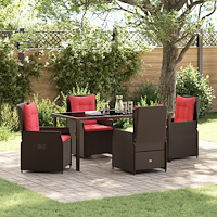 vidaXL 5-delat Trädgårds Matbord Set Brun Poly Rattan