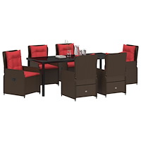 vidaXL 7-delat Trädgårdsdining-set Brun Poly Rattan