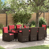vidaXL Trädgårdsmöbelset med kudde 9 pcs Brun Poly rattan
