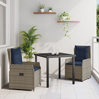 vidaXL Trädgårdsmöbelset 3 pcs Grå Poly rattan