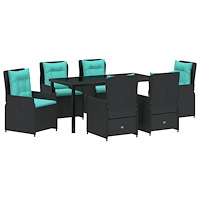 vidaXL 7-delat trädgårdsdining-set i svart poly-rattan