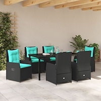 vidaXL 7-delat trädgårdsdining-set i svart poly-rattan