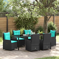 vidaXL Trädgårdsmöbelset 7 pcs Svart Poly rattan