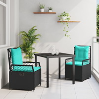 vidaXL Trädgårdsmöbelset 3 pcs Svart konstrotting