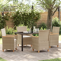 vidaXL 5-delad trädgårdsmatbord med kuddar Beige poly rattan