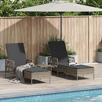 vidaXL Solsäng Set 3 delar Grå och mörkgrå PE Rattan UV-säkra material