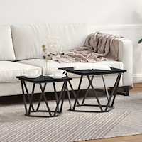 vidaXL Kaffe Bord Svart ek Metallram, Trä topp Liten Hållbar Hexagonal