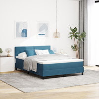 vidaXL Box vårsäng med madrass Mörkblå 160x200 cm Sammet