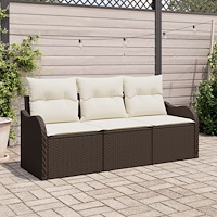 vidaXL 3-delad Trädgårdsoffasett med Kuddar Brun Poly Rattan
