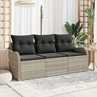 vidaXL Set om 3 Trädgårdsoffa med Kuddar Ljusgrå Poly Rattan