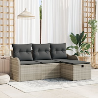 vidaXL 4-delad trädgårdsoffasett med kuddar, Ljusgrå Poly Rattan, vidaXL 2-sits trädgårdsoffa med förvaring och kuddar, Ljusgrå...