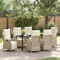 vidaXL 7-delat trädgårdsdining set beige poly-konstrotting