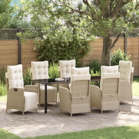 vidaXL 7-delars trädgårdsdining set beige poly-rattan