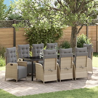 vidaXL 9 Delars Trädgårdsdining Set Beige Poly Rattan